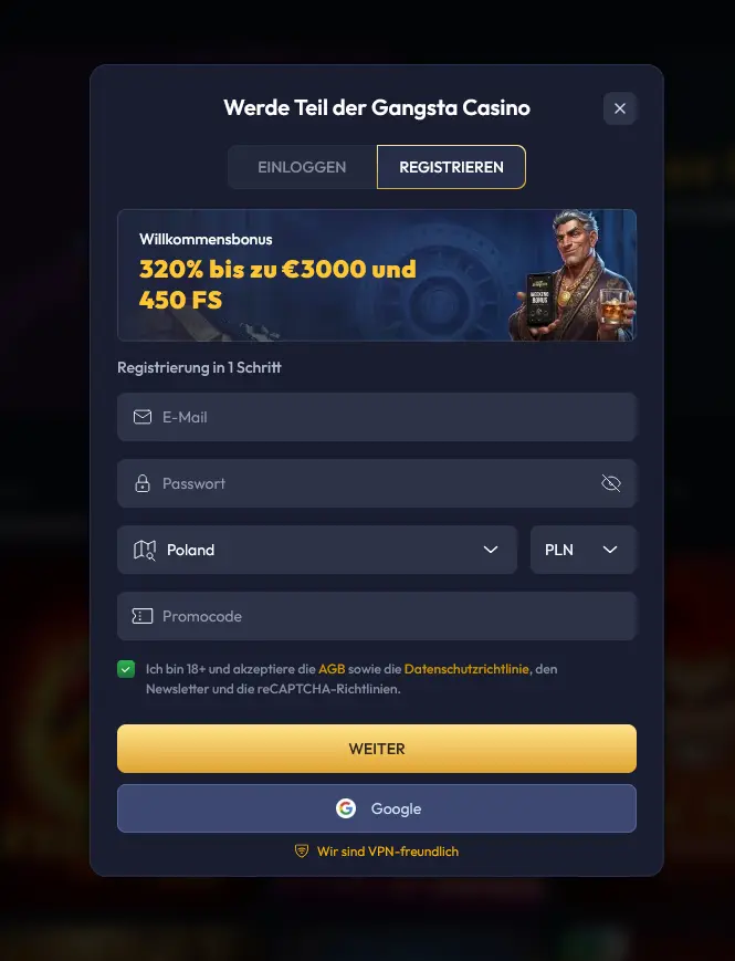 Gangsta Casino Registrierung – Konto erstellen und Bonus aktivieren